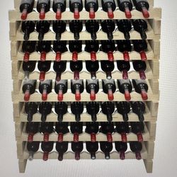 Stackable wine rack 64 bottle natural pine wood