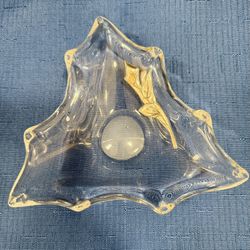 Vintage Argenti Glass Triangular Bowl With Embedded Silver Flower 