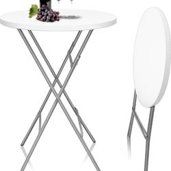 GUAGUA 32" Round Plastic Folding High Top Table - Versatile Bar, Cocktail & Portable Pub Table for Parties, Bistro & Events(White)