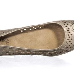 New Naturalizer Women's Brina Square Toe Wedge Pump in a metallic gold