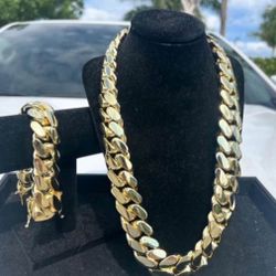 14k & 18k Set Miami Cuban Link Gold Plated 20mm Heavy Chain  & Bracelet Set