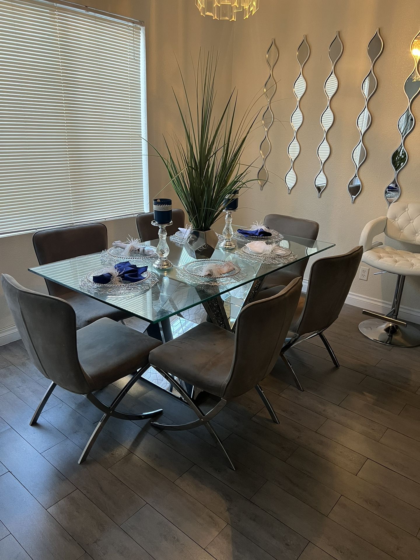 Gray And Silver Mirror Six Chair, Dining Set