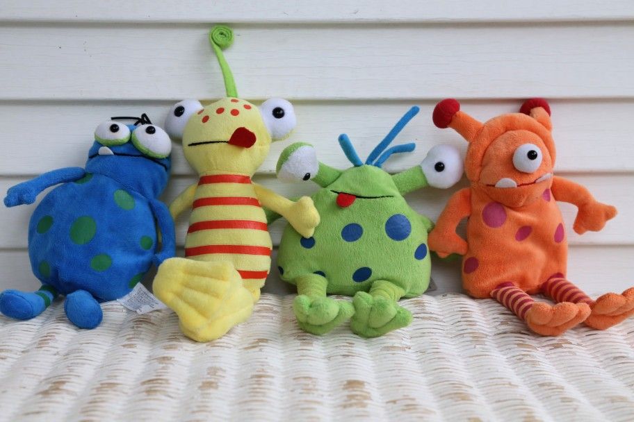 Hand Sized Small Plush Monster Stuffies/ Stuffed Animals in Vibrant Colors