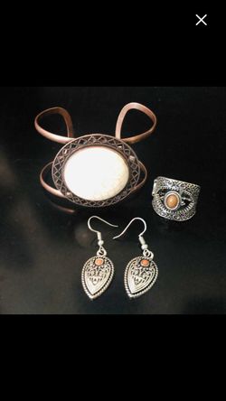 Artistic bracelet ring earring set (((Reserved))