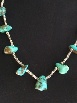 KINGMAN TOURQUOISE& HEISHI sterling silver 925 necklace~26 in.