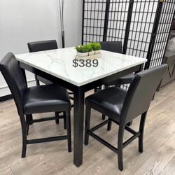 5-pc Counter Height Dining Set With Black PU Upholstered Chairs 