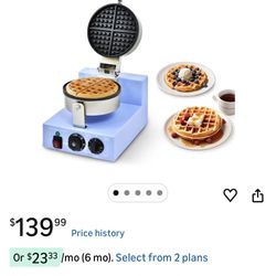 Commercial Waffle Maker, 1200W Round Waffle Iron Machine with Timer & Temp Control, Nonstick Plates, Heat-Resistant Shockproof Non-Conductive Plastic 