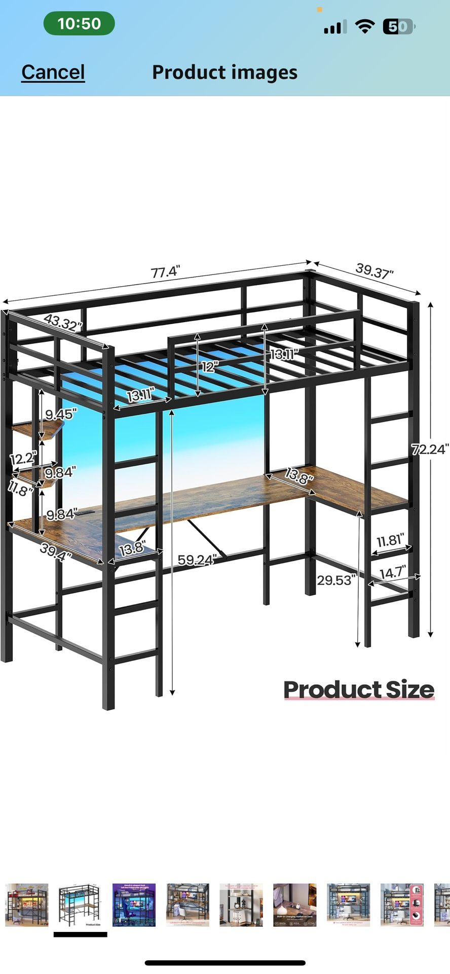 LOFT BED W/ U Shaped Desk