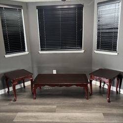 3 Set Vintage Style Cherry Brown Coffee Table And Side End Tables 