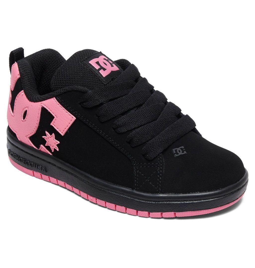dc kids court graffik black & hot pink skate shoes