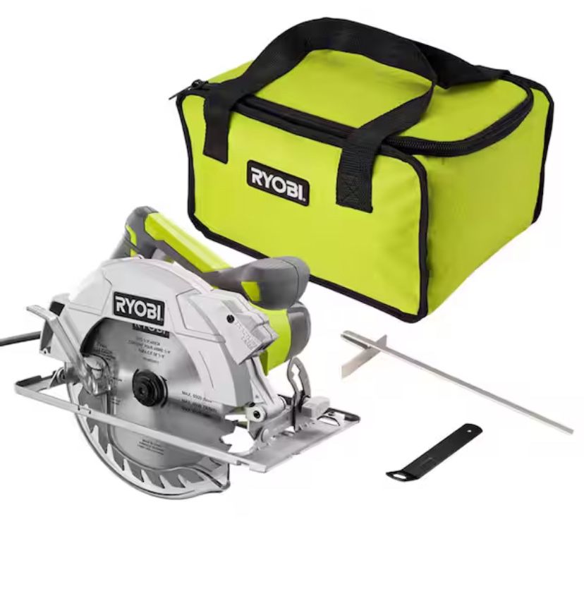 RYOBI 15 Amp Corded 7-1/4 in. Circular Saw with EXACTLINE Laser Alignment System, 24T Carbide Tipped Blade, Edge Guide and Bag