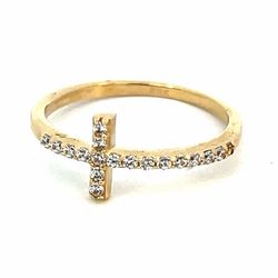Woman’s Ladies 14k Yellow Gold CZ Cubic Zirconia Cross Ring Size 7 GP3115479