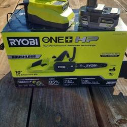 Ryobi 10" 'HP' chainsaw, (2)batteries, (2)chargers