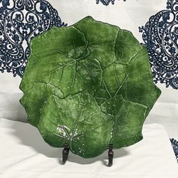 Majolica Green Leaf Plate Vintage Italy Hand Made Ceramiche