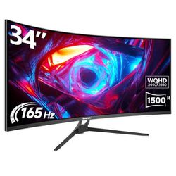 Gawfolk 34 Inch Ultrawide Curved Gaming Monitor, 1500R PC Screen 165hz UWQHD 3440x1440, Curved Computer Screen with FreeSync,Support Wallmount 75x75mm