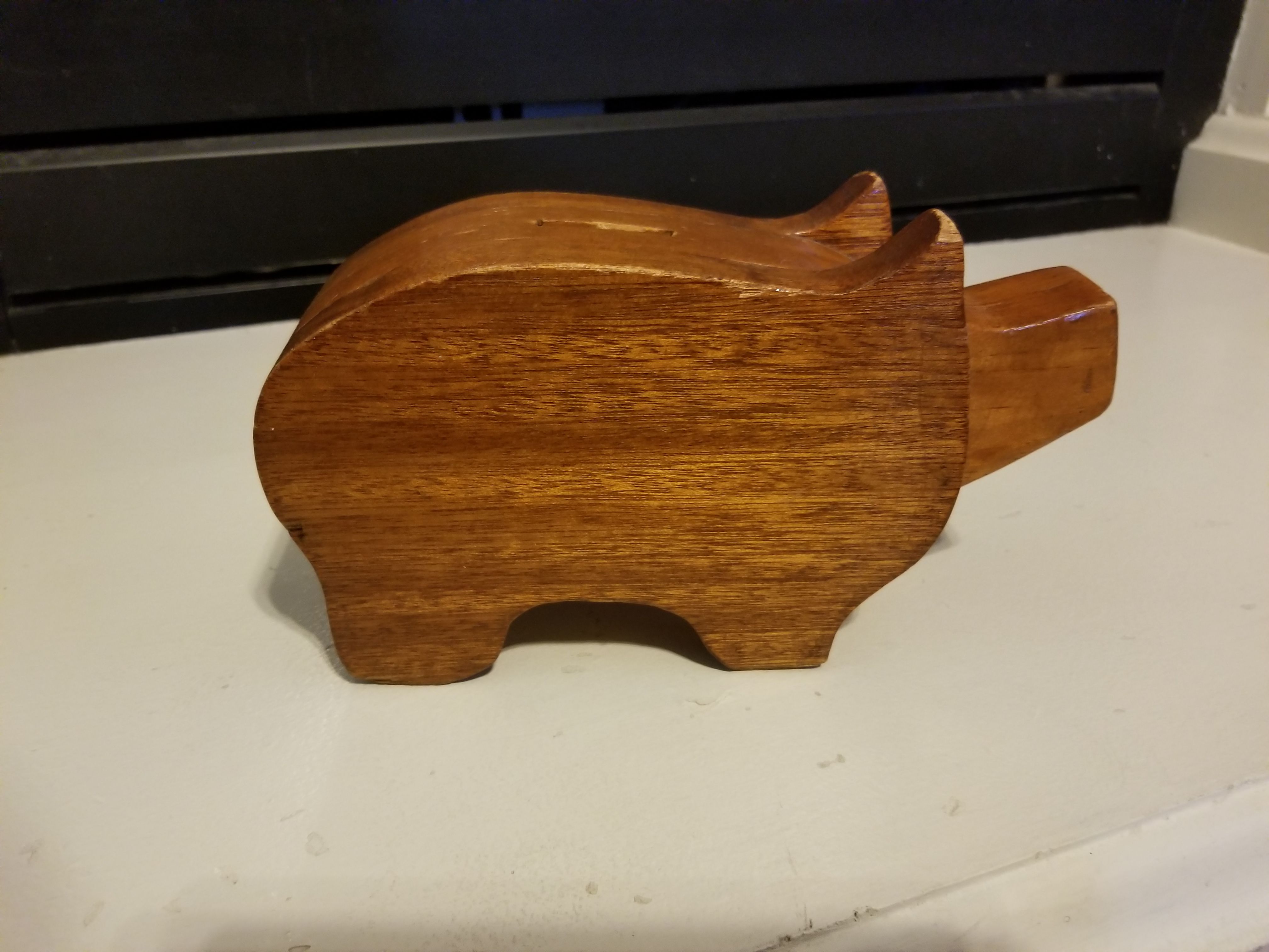 Carved Wood Piggy Bank