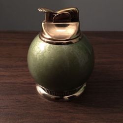 Vintage Evans Mid Century Table Lighter Green Gold Glass