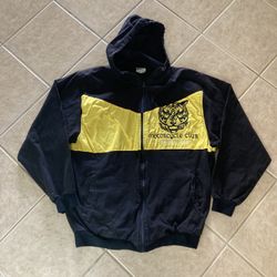 VINTAGE “SAMOS”, “BLACK TIGERS”, MOTORCYCLE JACKET WITH HOODIE. EMBROIDERED.