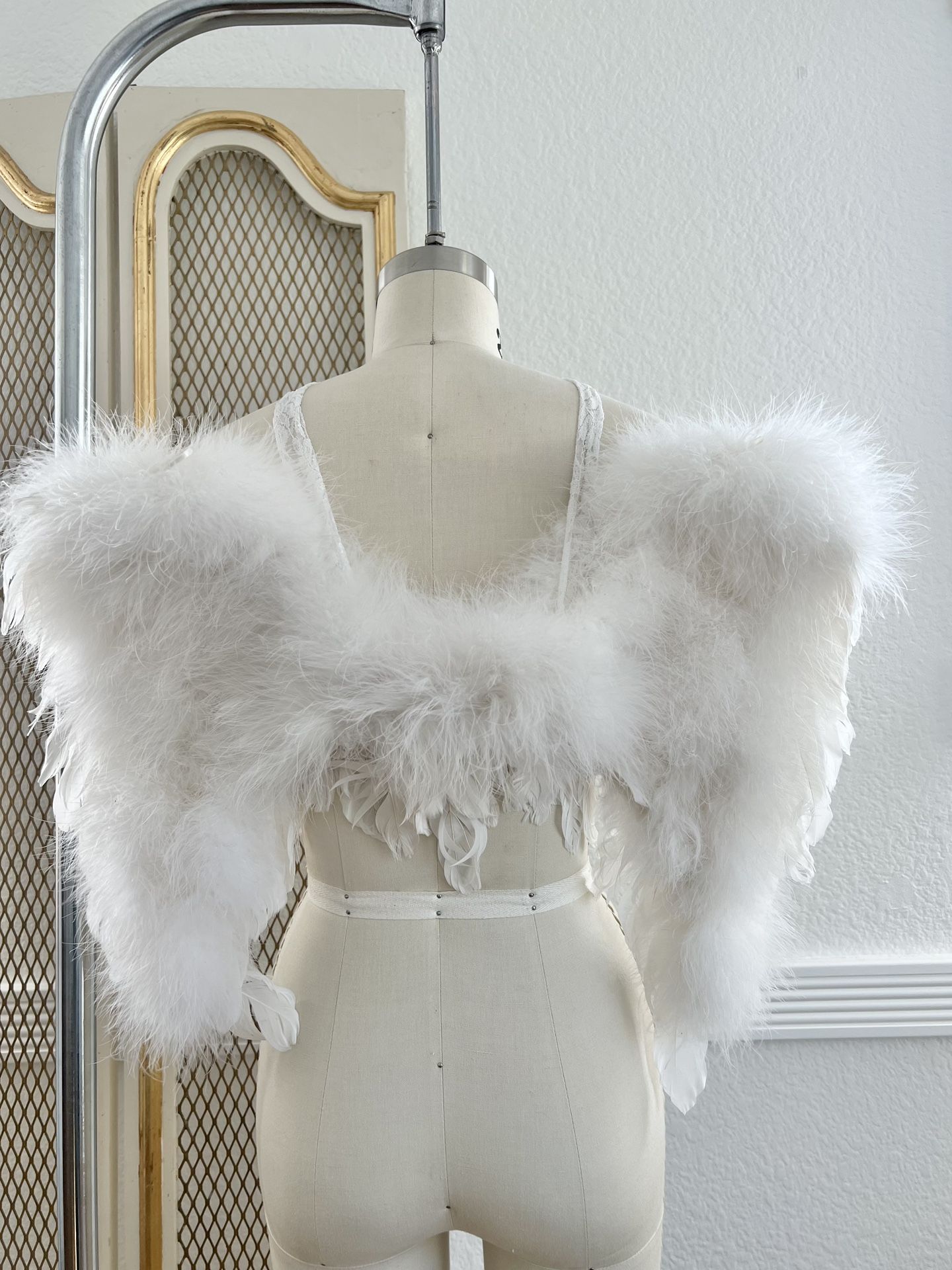 Hand Crafted 18 x21” White Ostrich Angel Wings