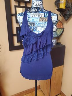 BLUE LACE LAYERED RUFFLE TANK TOP!