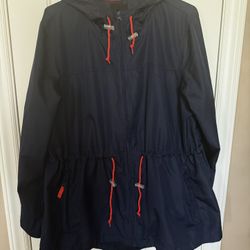 1x (16-18) Like New Ladies Weather Tamer brand Navy Blue Rain jacket with hood. See More Below