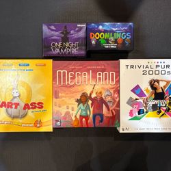 Board Game Bundle - Lot 5 Games - Doomlings, Trivial Pursuit, One Night Vampire, MegaLand, Smart Ass