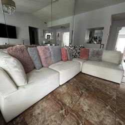 White Leather L Shape Sofa 