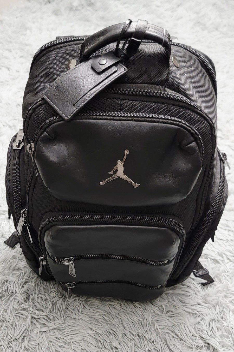 Nike Air Jordan Jumpman Leather Backpack Black Large Laptop Travel 9A0313-023.