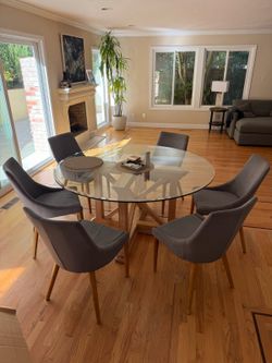 Set of 6 Gray Mid-Century Upholstered Dining Chairs