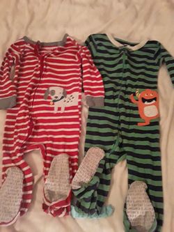 Carter's 18m 18 month Pajama footed onesie set of 2 stripped doggy & monster design $15obo
