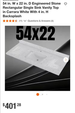 54x22 Engineered Stone Single Sink Vanity Top Carrara White
