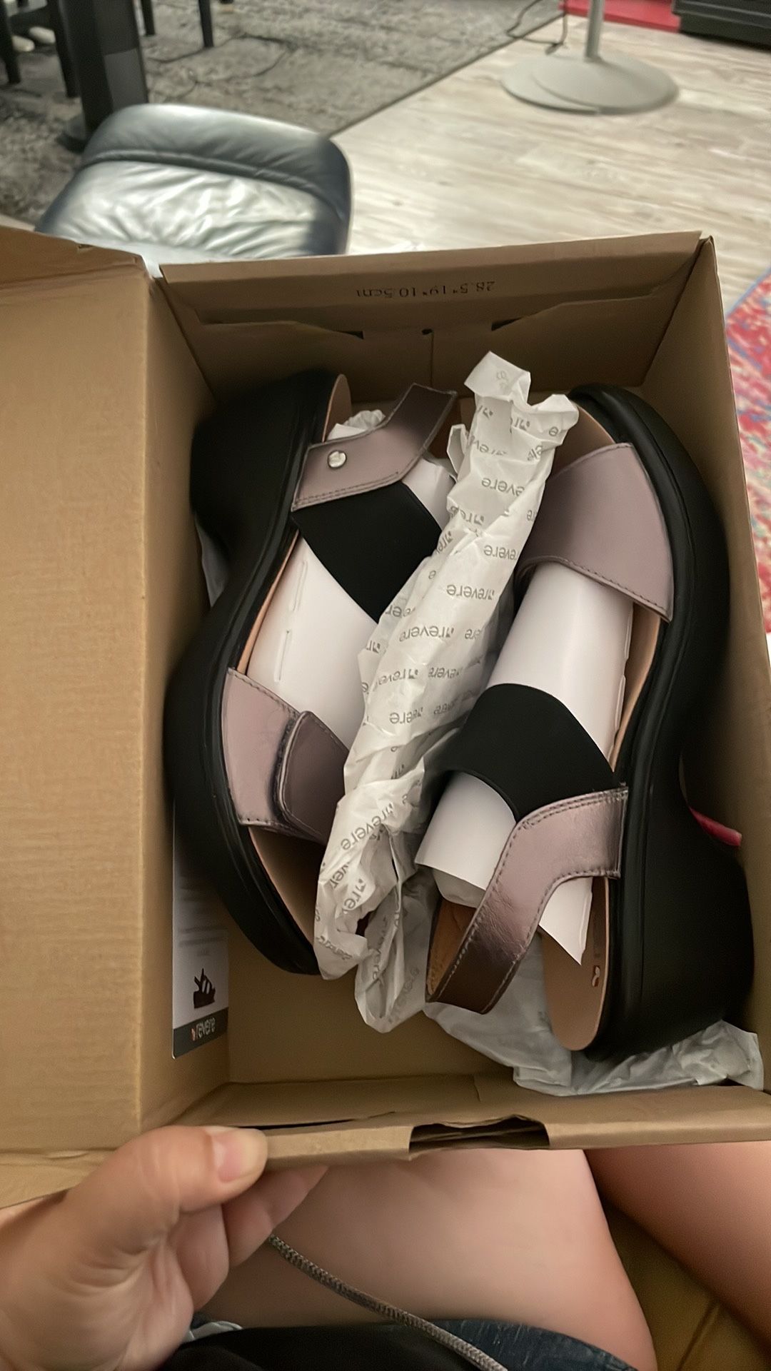 NEW IN BOX REVERE VALENCIA GUN METAL SANDALS BACKSTRAP WEDGE SZ 5W