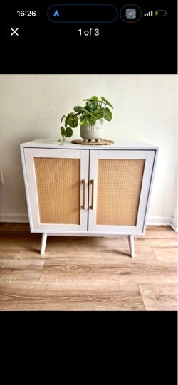White Cabinet with Cane Door Panels