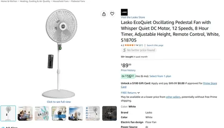 Lasko Pedestal Fan, model S18708. NEW in OPEN BOX $89 NEW - (1058B)