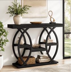 Black Console Table with Open Shelves