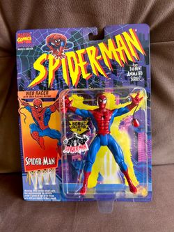 Vintage 1994 Toy Biz Spider-Man action figure from The Animated Series, specifically the "Web Racer" variant