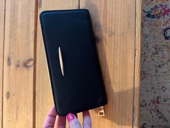 Black Zip-Around Wallet with Gold Hardware