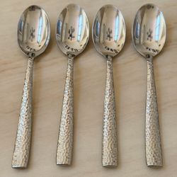 4pc Pier 1 Imports Hammered Soup Spoons 7 3/4” Stainless