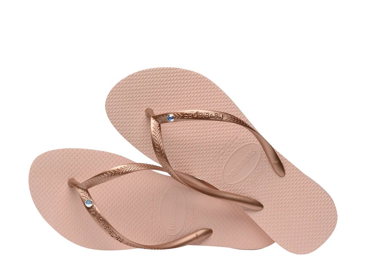 SIZE US 11 / 12, HAVAINAS WOMEN'S THONG SANDALS IN CROCUS ROSE W SWAROVSKI CRUSTAL DETAIL