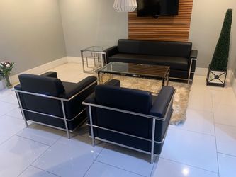 Lobby sofa set black with chrome 3pcs