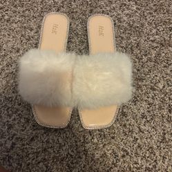 White Fur Nude Sandals 