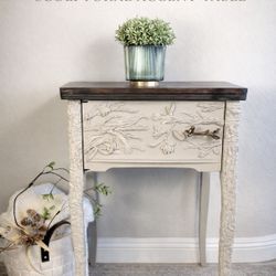 One-of-a-Kind Sculptural Accent Table - Vintage Sewing Cabinet Reimagined