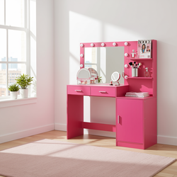 Homy Casa Espoo 46.4" Modern Vanity Desk with Lighted Mirror, Pink