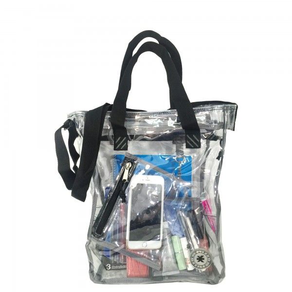 Clear Messenger Bag Heavy Duty See Through Tote Bookbag Transparent Work Bag Black
