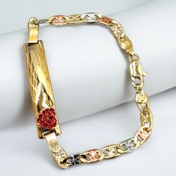 Bracelet with heart, red, 18k three-tone gold plated/Pulsera con corazón, color rojo, baño de oro tricolor de 18k