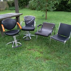 6 Piece Beauty Works Dresser Mirror 3 Chair And One Shampoo Chair