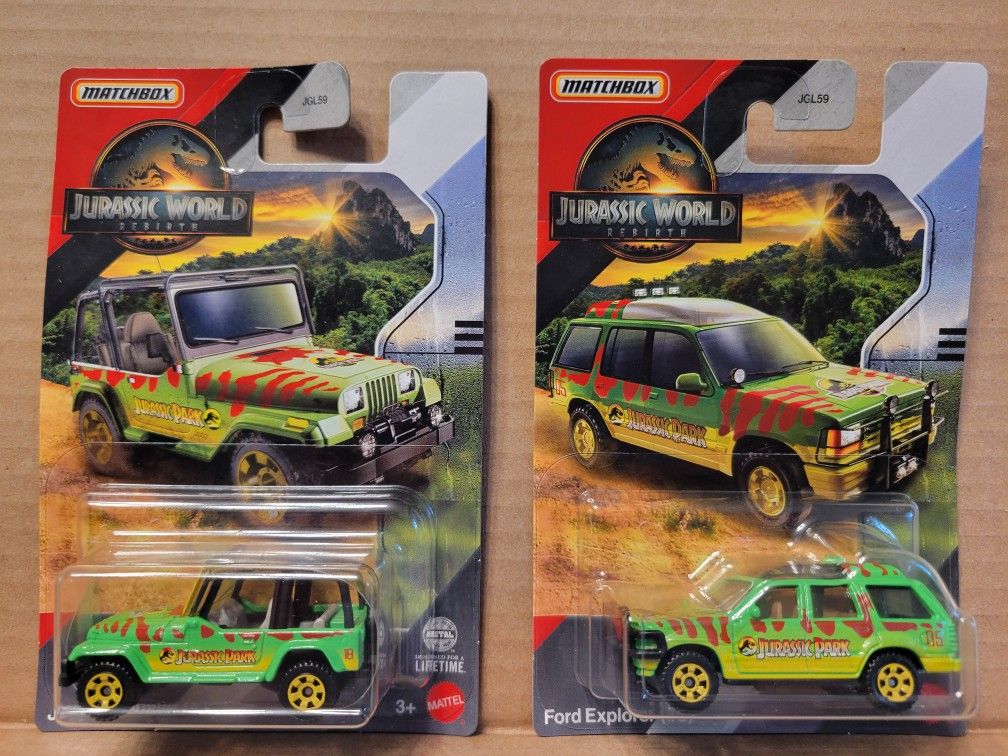 Matchbox Jurassic Park Ford Explorer and Jeep Wrangler