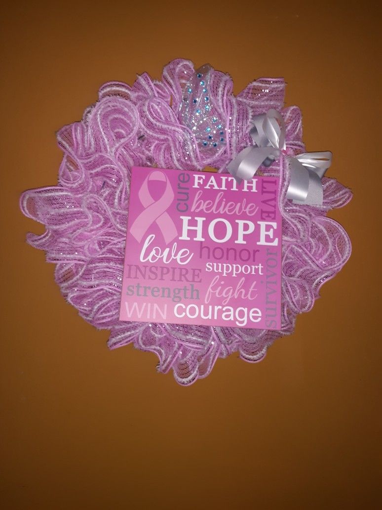 PINK HOPE  Wreath Handmade NEW 