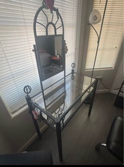 Glass vanity w/ mirror