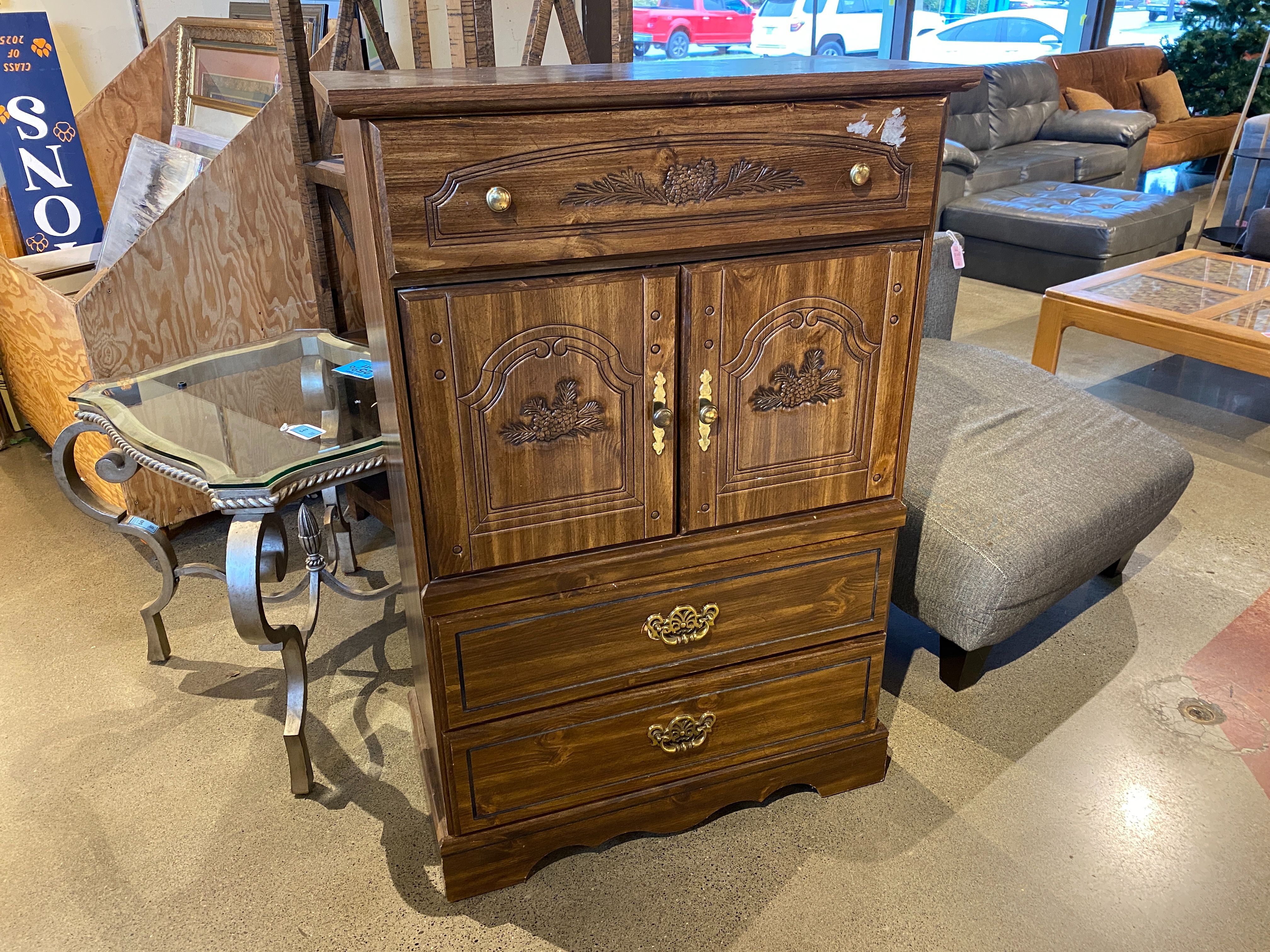 Tallboy Dresser with Pinecone Carved Details